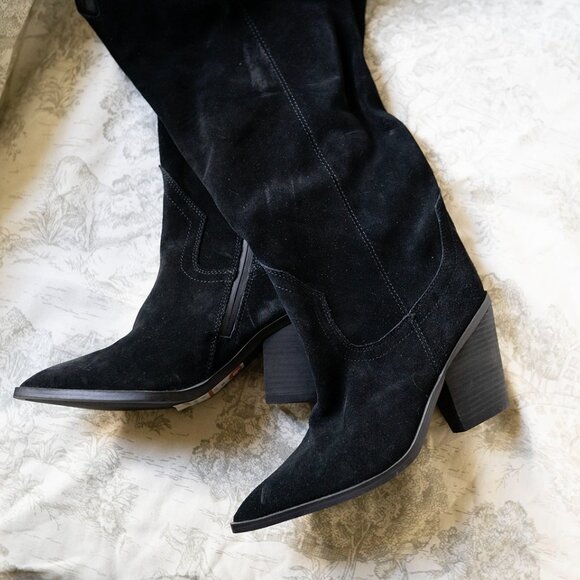 Blondo Black Wylde Suede Boot Waterproof  NEW Pointed Western Theme $229 - Picture 3 of 7